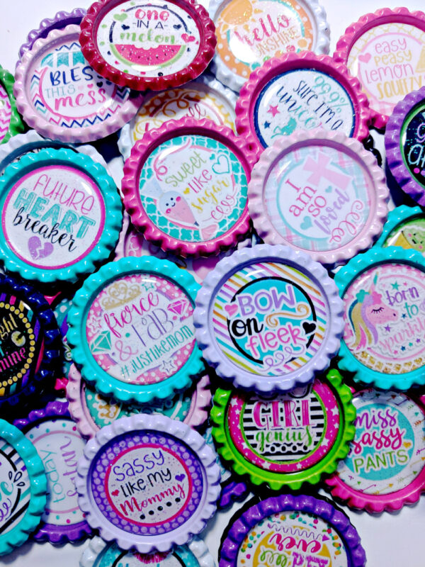 Finished Bottle Cap Set Mixed Cute Sayings